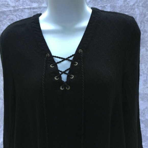 FOREVER 21 Black Peasant Tunic Top Tassels Blouse - Picture 3 of 7